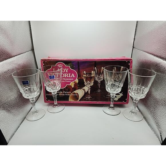 Vtg Set of 4 Lady Victoria Chantelle Crystal Stemware Wine Glasses France 6 oz - Picture 1 of 12